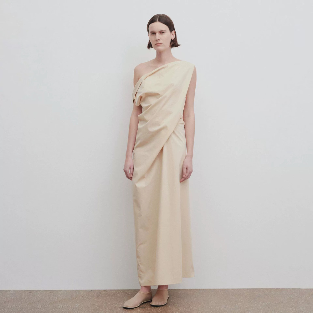 ZARA Womens One Shoulder Draped Neckline Sleeveless Long Gown Breathable Minimal